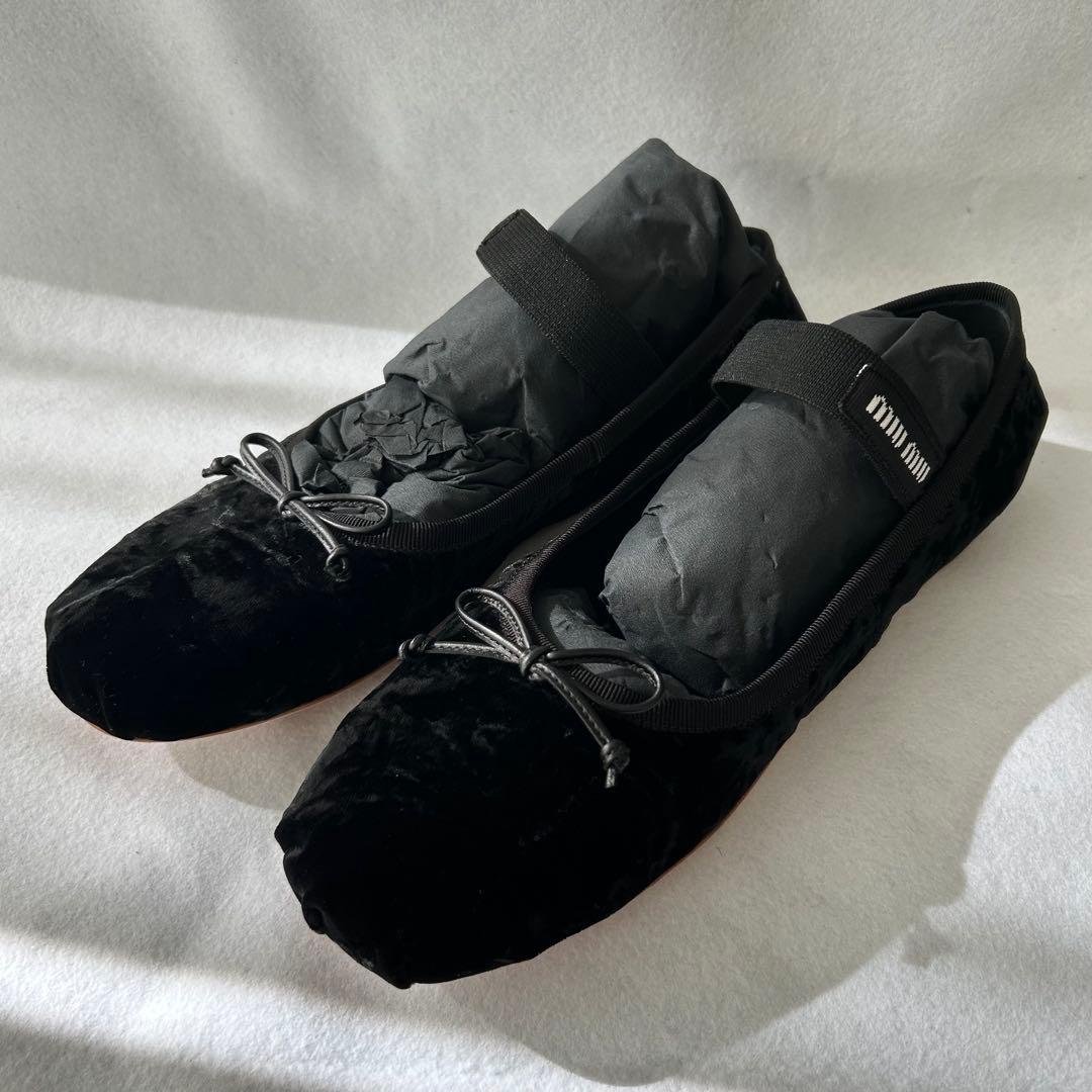 最終価格！未使用箱付き♡【ミュウミュウ】バレエフラットシューズ ベロア 黒 39