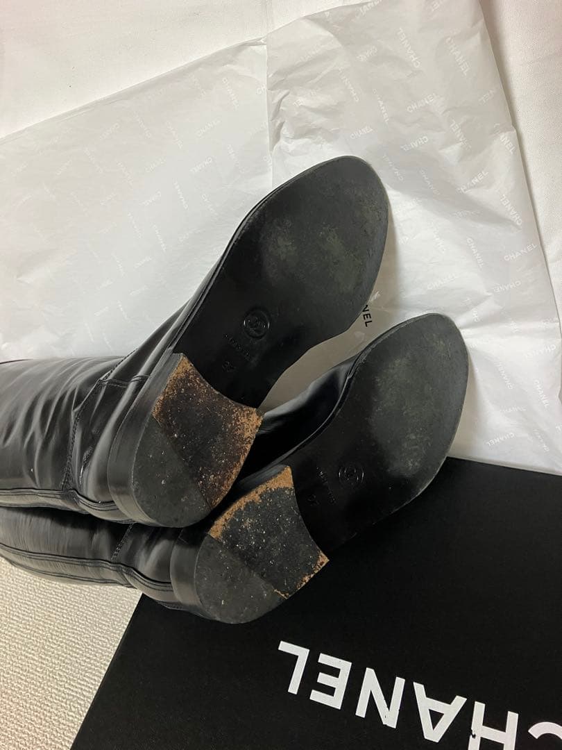 美品CHANELサイドココマーク バイカラー　ロングブーツ/ジョッキーブーツ