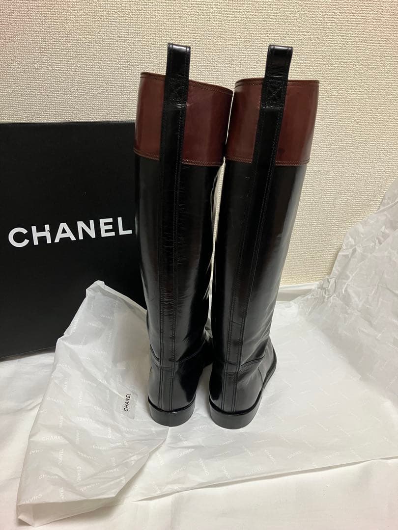 美品CHANELサイドココマーク バイカラー　ロングブーツ/ジョッキーブーツ