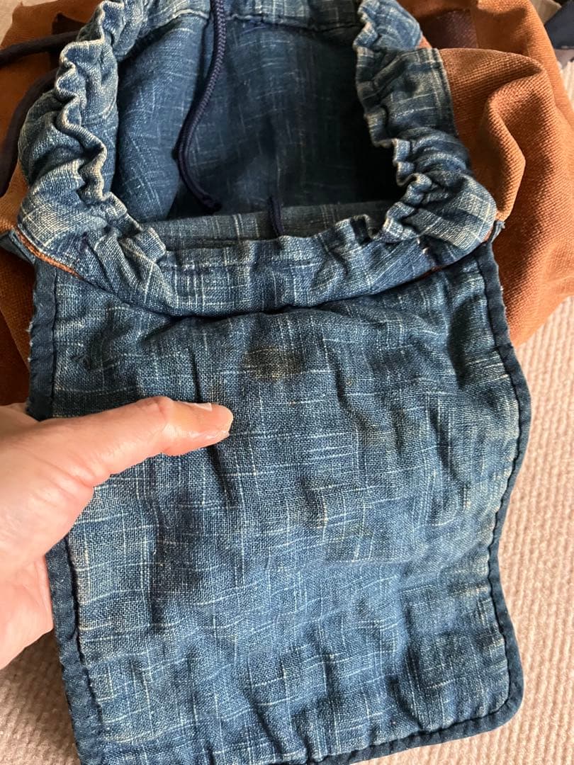 一点物◆柿渋 山葡萄 藍染リュック ハンドメイド 古布パッチワーク◆