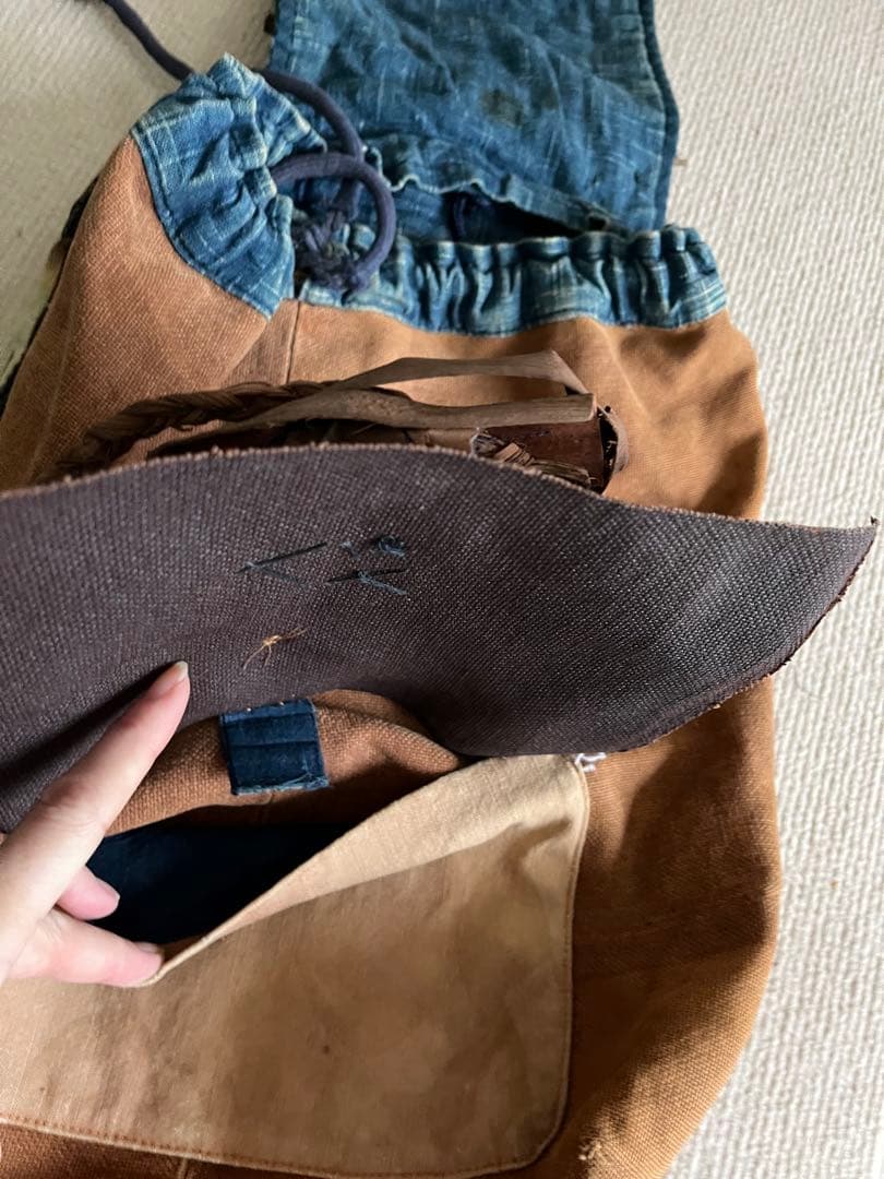 一点物◆柿渋 山葡萄 藍染リュック ハンドメイド 古布パッチワーク◆