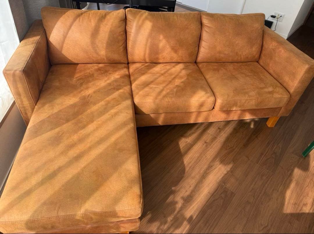 ブラウン コーナーソファ スエード風