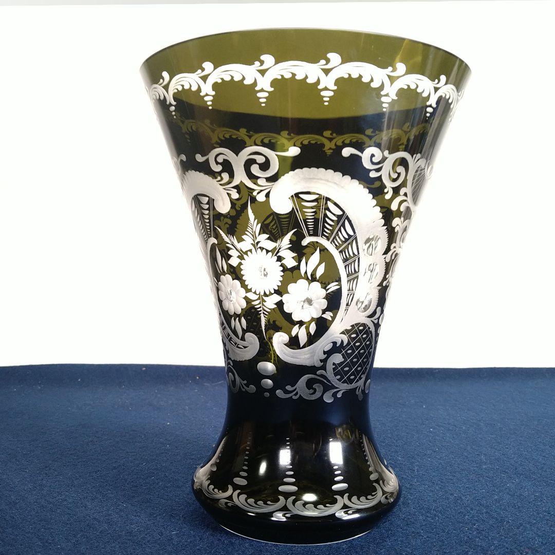 A898 ボヘミアガラス花瓶 箱入