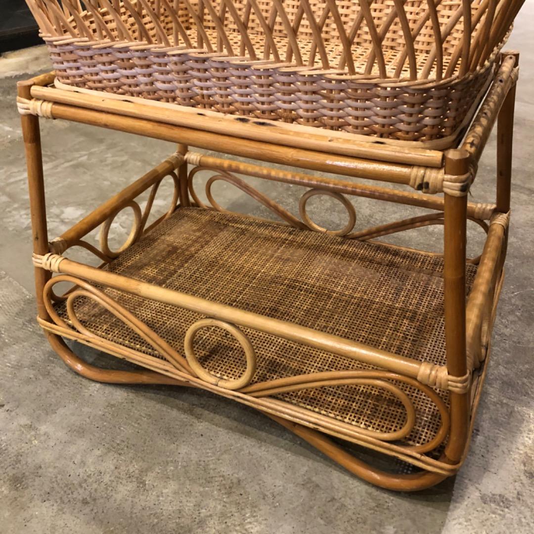 アンティーク　取り外し可能　脱衣カゴ　ラタン　2段　収納　バスケット　レトロ