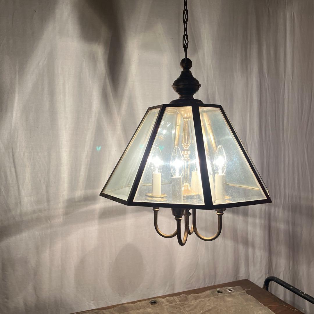 ビンテージ◾️4灯 天井照明 ゴールドフレーム ペンダントライト シャンデリア A