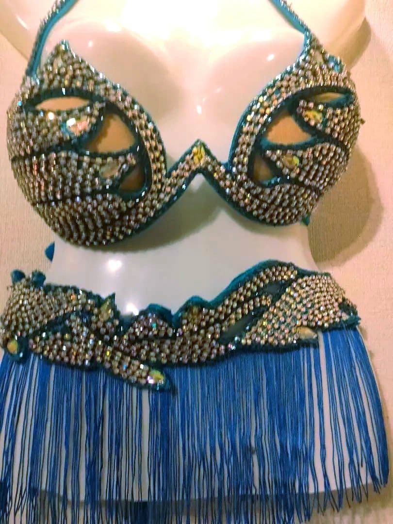 【新品】エジプト製ベリーダンスセットアップ 青ターコイズブラベルト