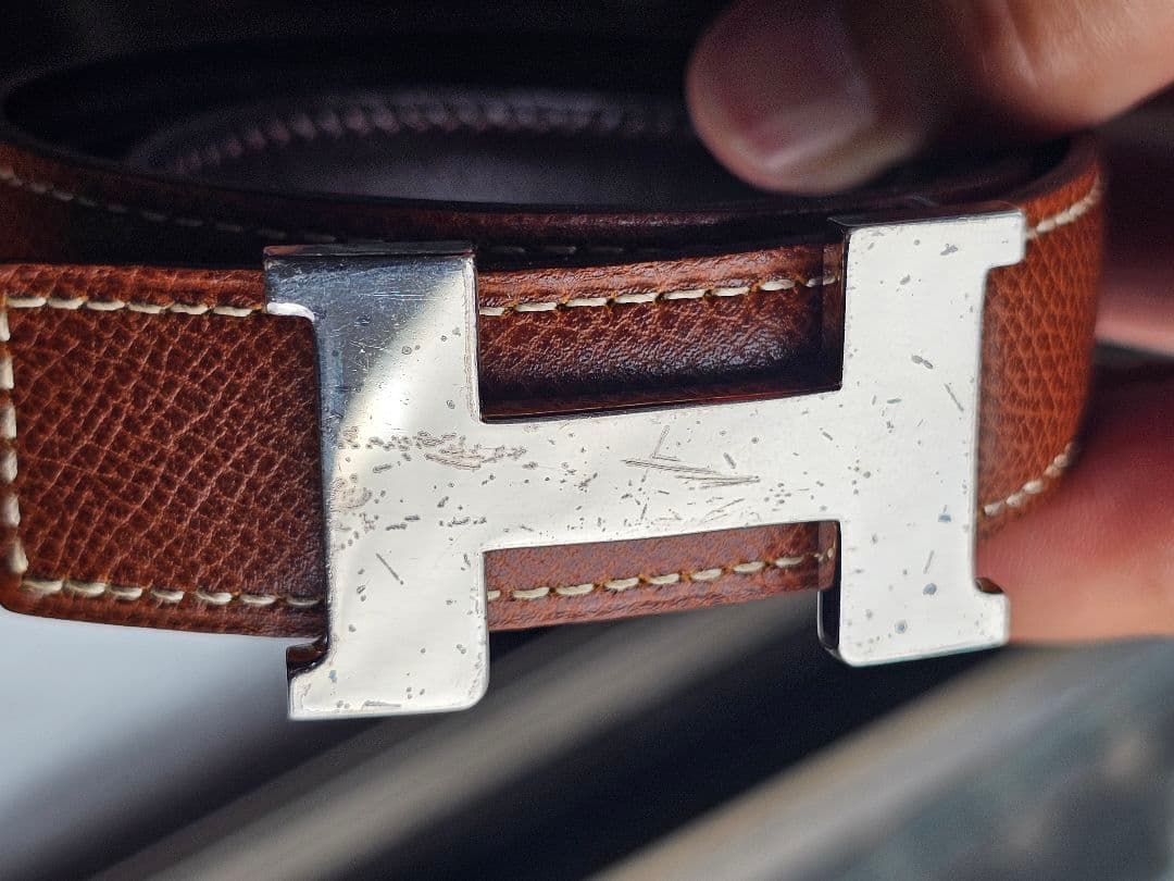 エルメス H型バックル リバーシブルレザーベルト 保存袋付き 87cm