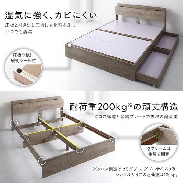 ベッド シングル ベッドフレームのみ ブラウン 宮付 収納ベッド