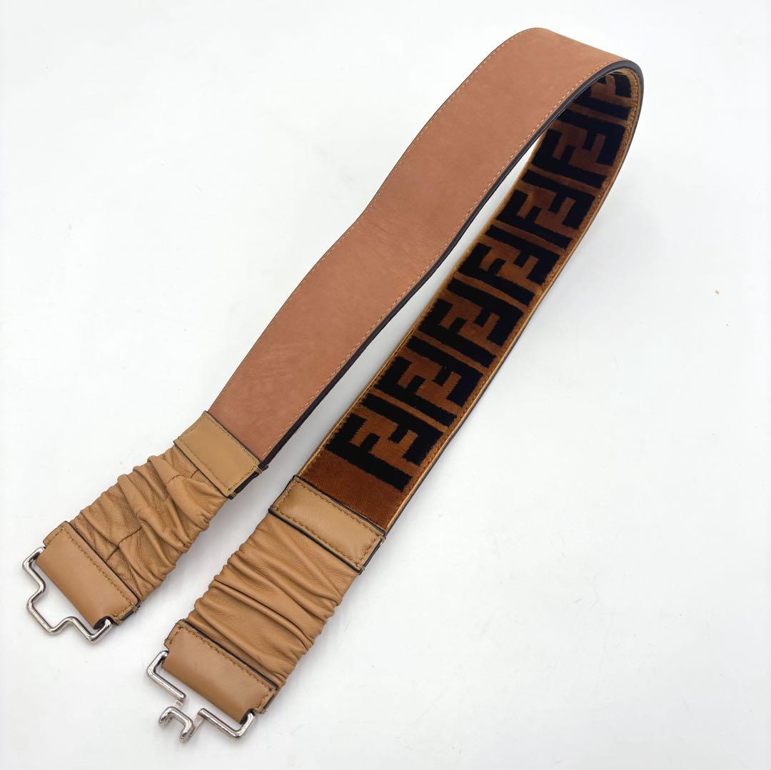 FENDI フェンディ ズッカ ベロア×レザー ベルト レディース ブラウン