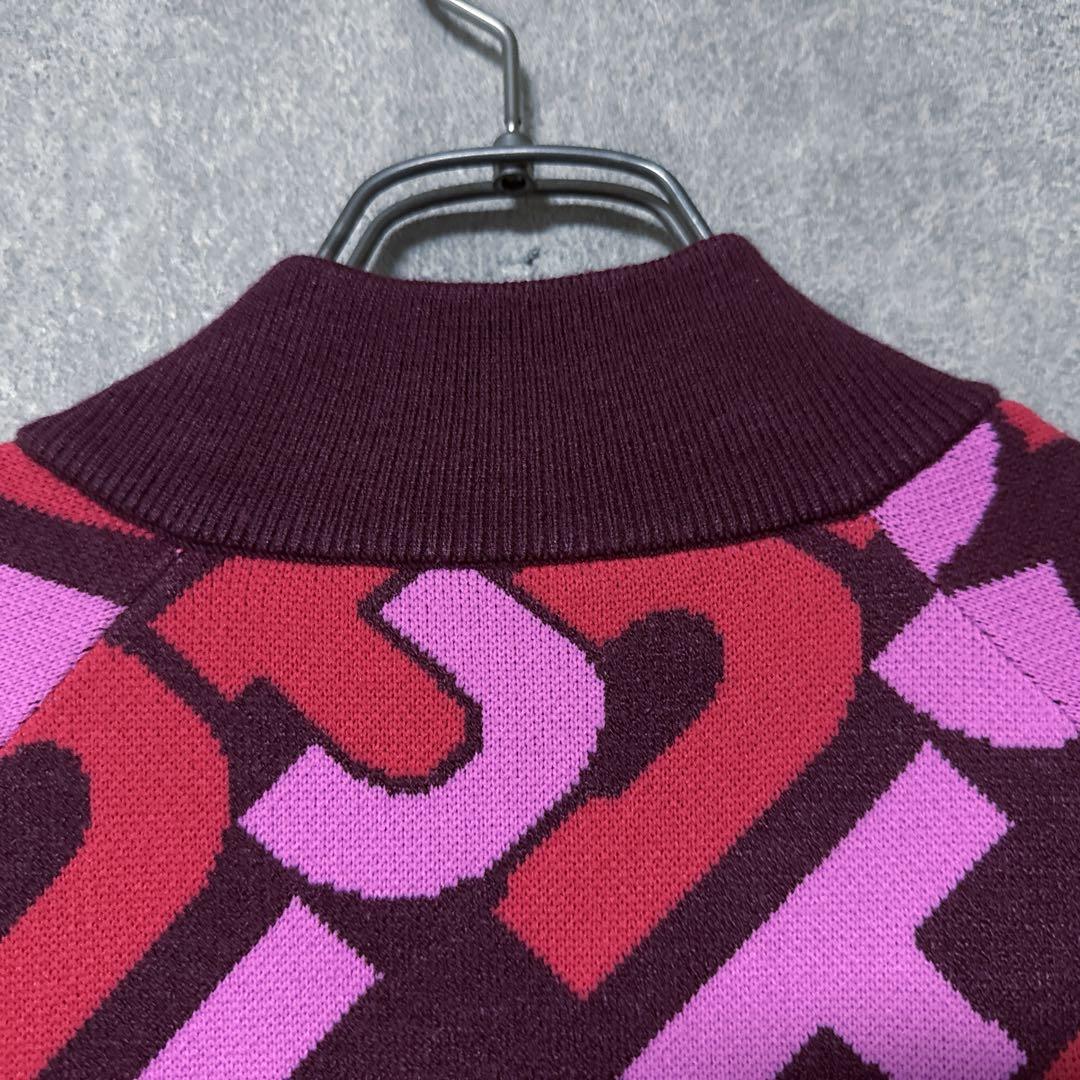 Jack Bunny ジャックバニー総柄 ロゴ ニット ジャケット レッド系 0