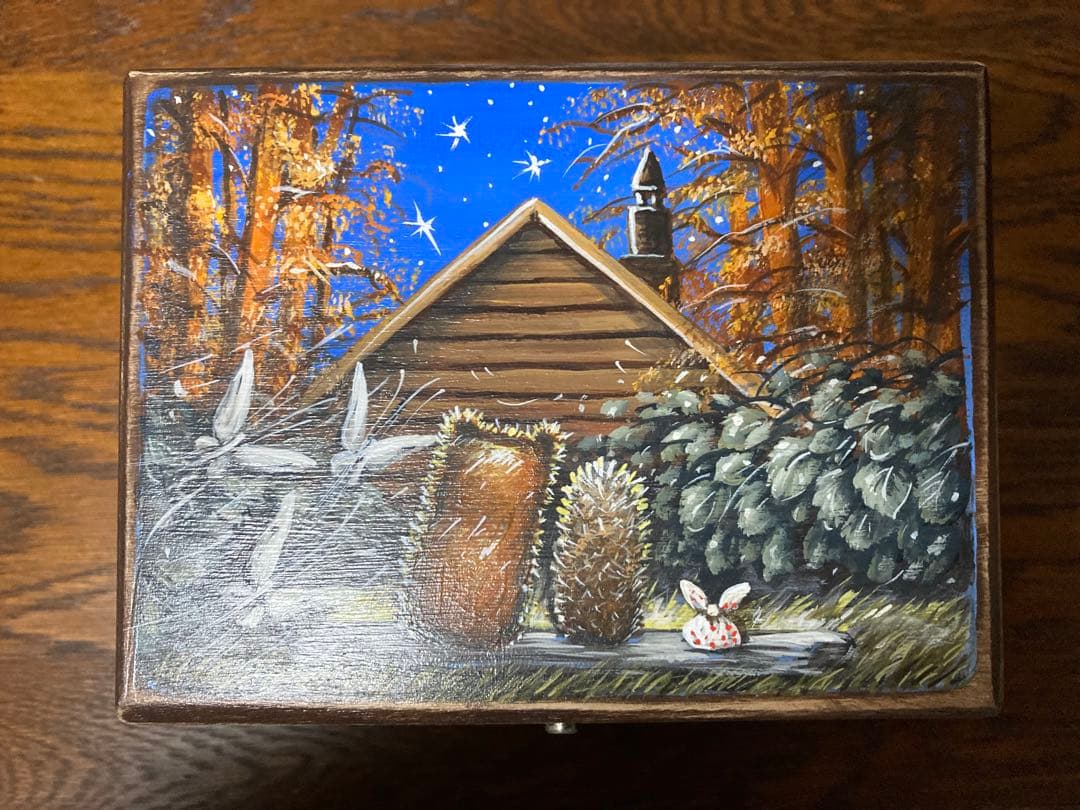 ロシア雑貨☆『霧の中のハリネズミ』木製収納box 小物入れ マトリョーシカ