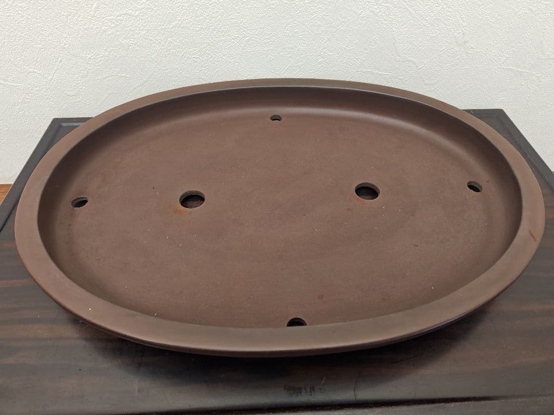 陶器製楕円形盆栽鉢 約48cm x 36cm×5cm　山秋　薄型・大型盆栽鉢