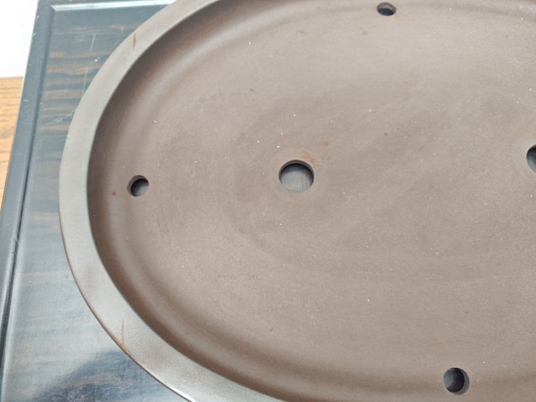 陶器製楕円形盆栽鉢 約48cm x 36cm×5cm　山秋　薄型・大型盆栽鉢