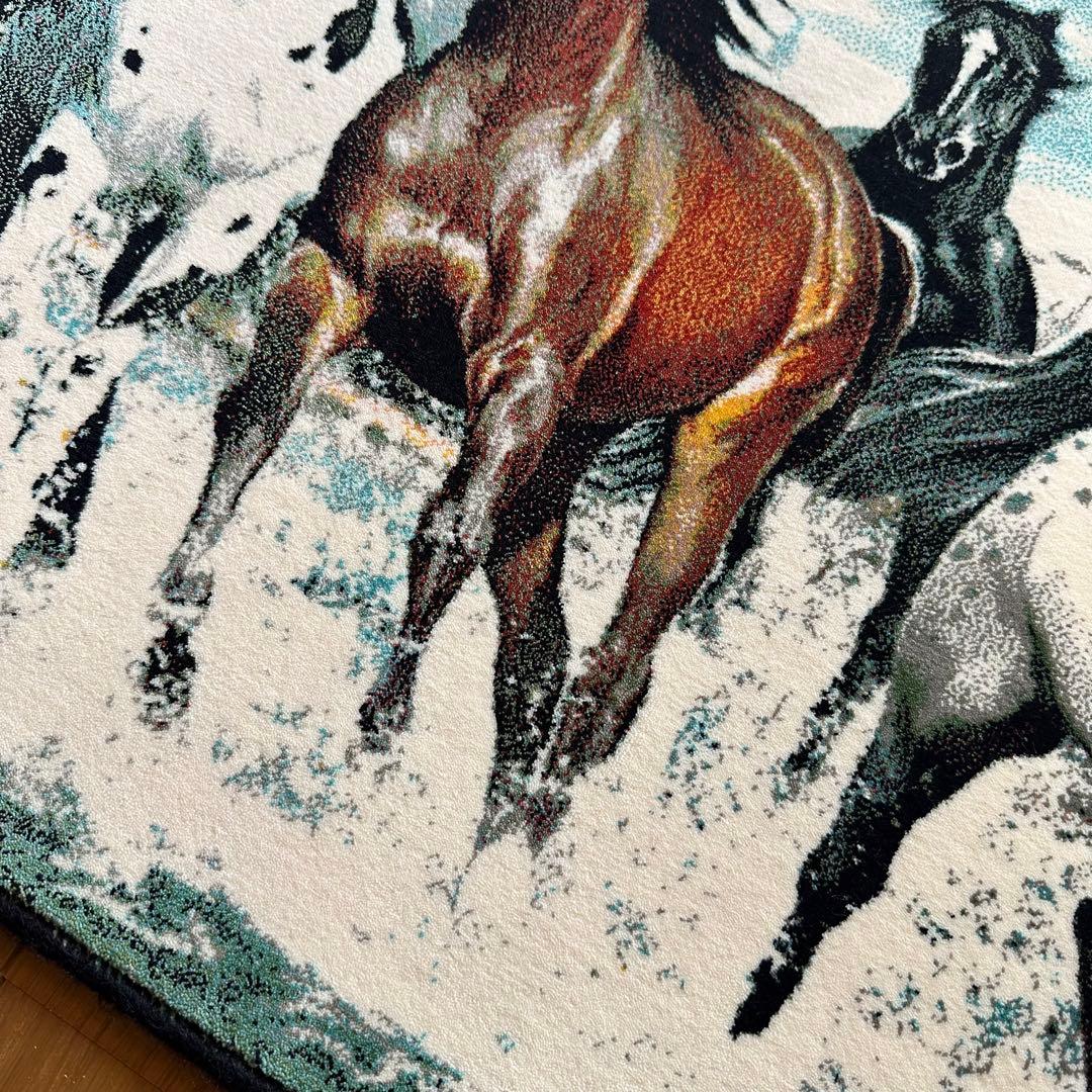 【新品未使用】絵画風絨毯　カーペット　玄関用　馬　玄関　廊下　絵画　イラン