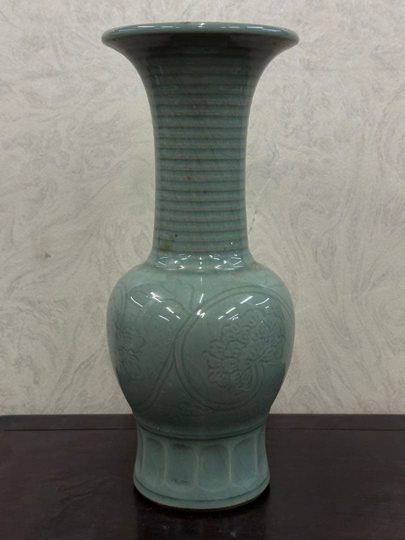 中國古美術 青磁花瓶 龍泉窯 茶道具 煎茶器 置物