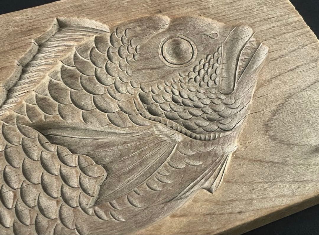 菓子型 大型の鯛 タイ 細密 30.1×15.4cm 和菓子 古道具アンティーク