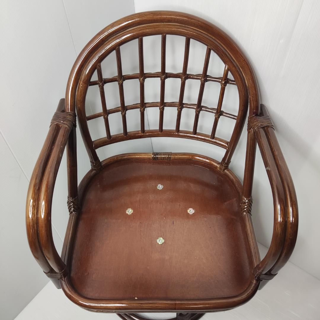 ラタン 回転座椅子 肘掛け クッション付き 椅子 チェア アンティーク　籐