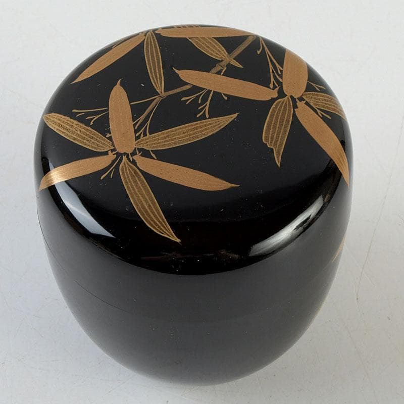 茶道具　輪島塗　稲忠謹製　笹蒔絵　棗　共布共箱　V　9359