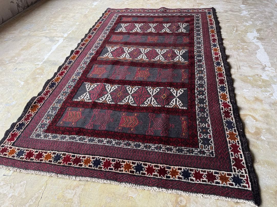 トライバルラグ ヴィンテージ家具 210×126cm 手織り 絨毯 カーペット