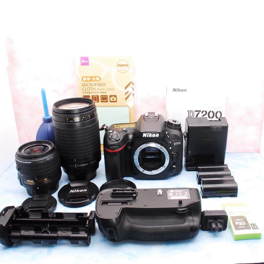 ニコン D7200☆一眼レフカメラ☆バッテリーグリップ付☆超望遠付Wレンズ