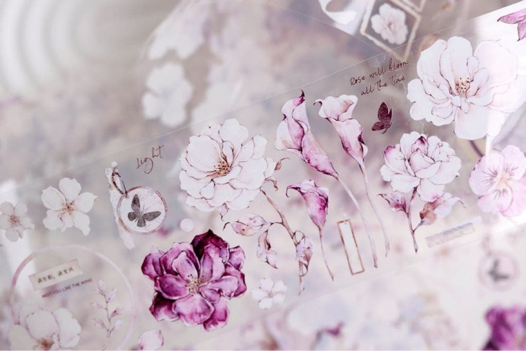 新品　薔薇花礼　PET亮面花マスキングテープ　マステ　6m