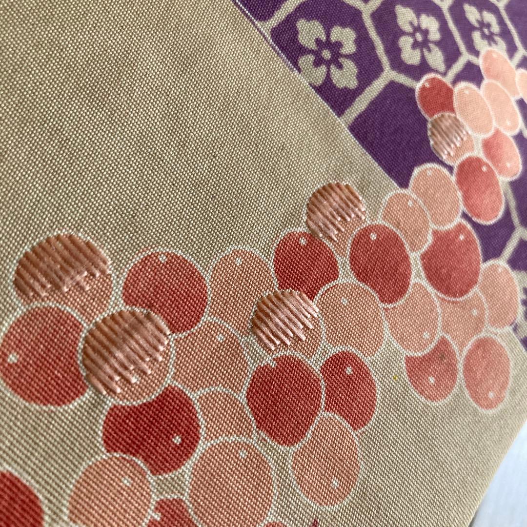 くるみ　　アンティーク京袋帯　刺繍の花模様・葡萄　正絹　No2-26