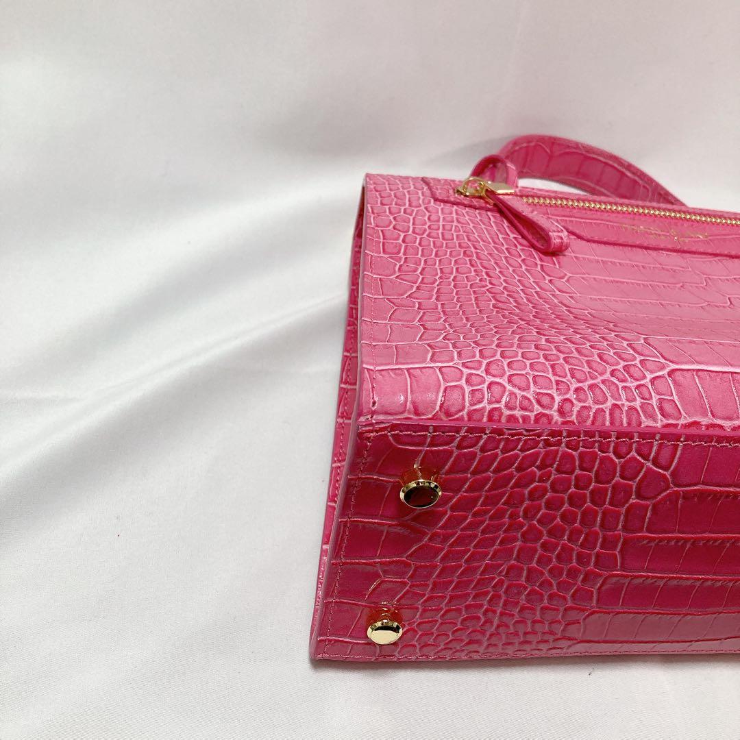 【美品】Teddy Blake ショルダーバッグ 2way クロコ型押し ピンク