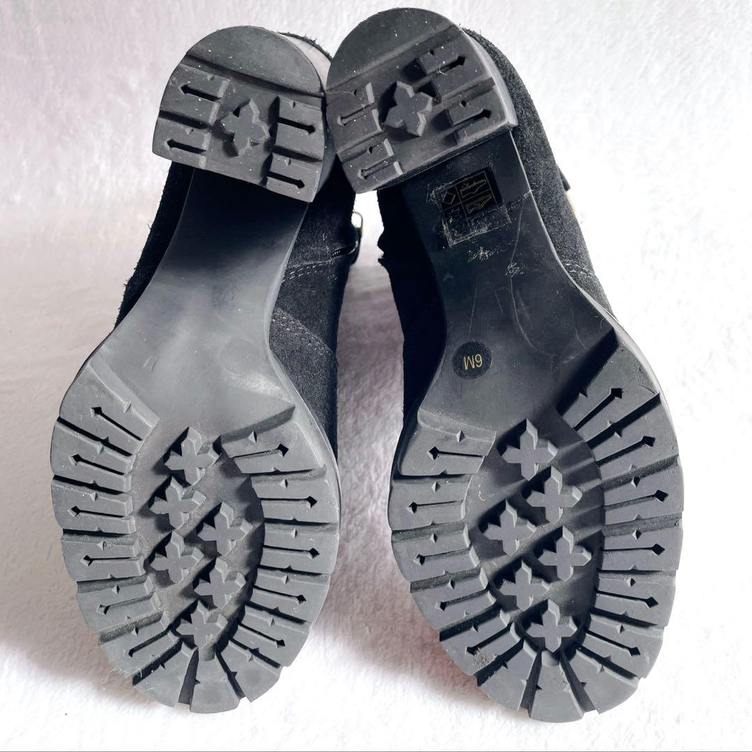 トリーバーチ スゥェード ブーツ ゴールド金具 サイドジップ 太ヒール 黒