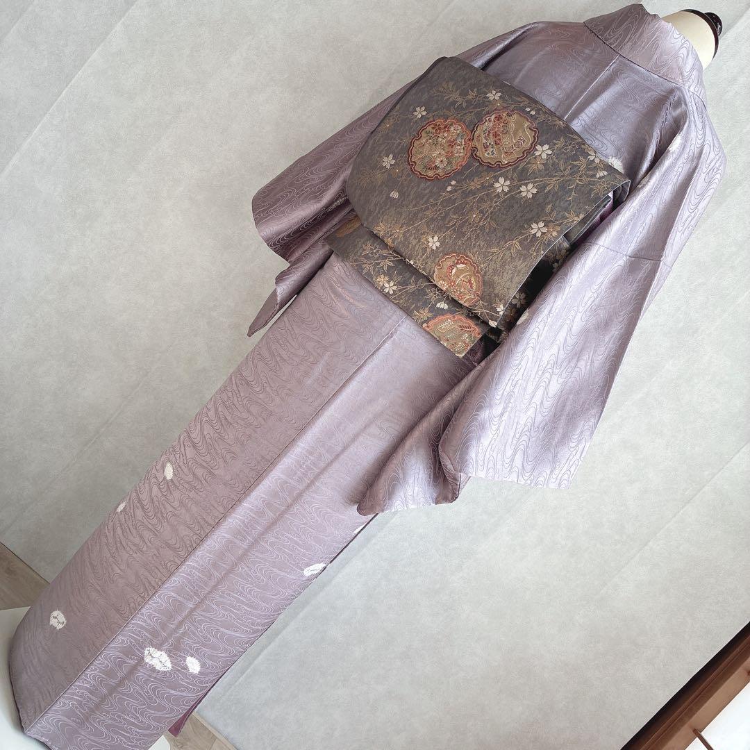 付け下げ　フルセット　着物　トールサイズ　正絹　絞り　訪問着　三越誂　紫　G10