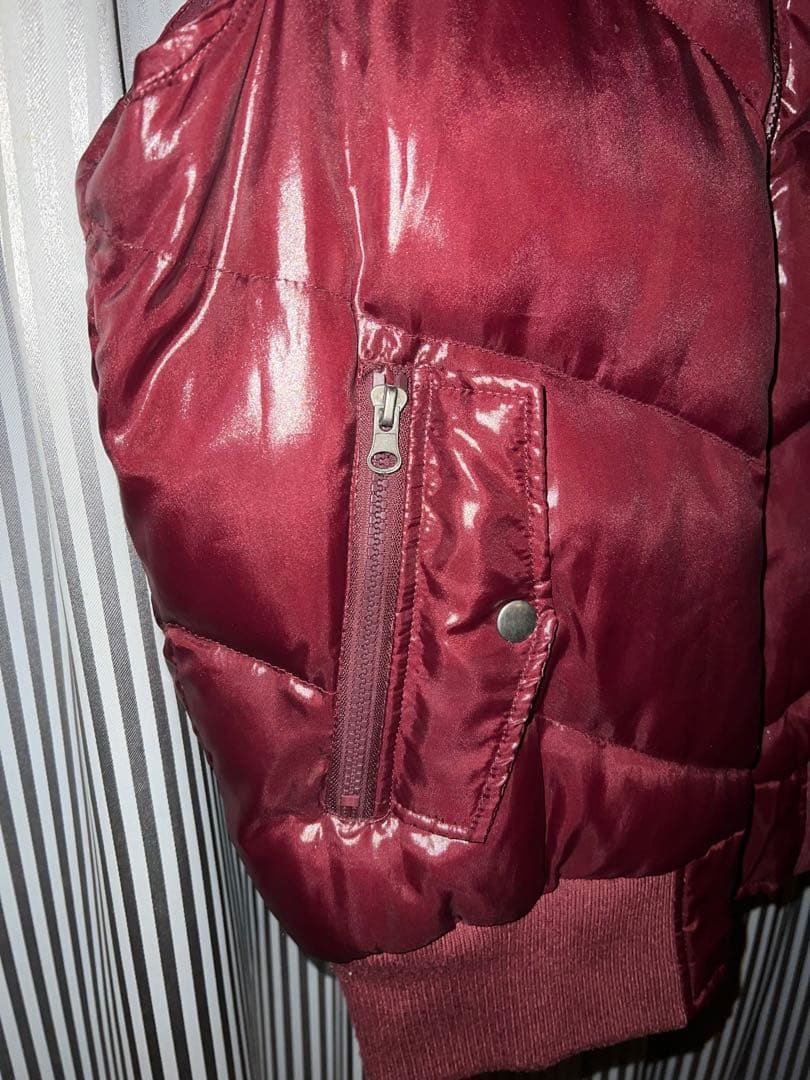00s fur wine red down vest archive 平成 光沢