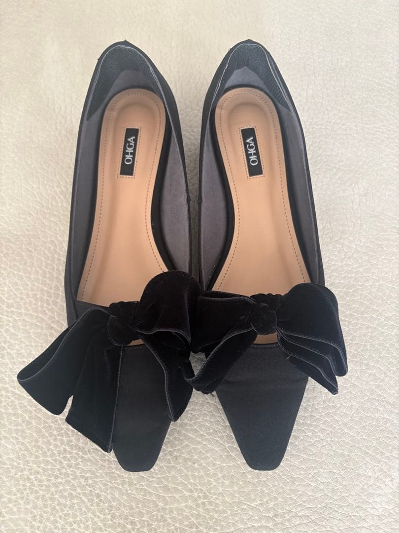 OHGA オーガ ベロアリボン パンプス フラットシューズ 24.5