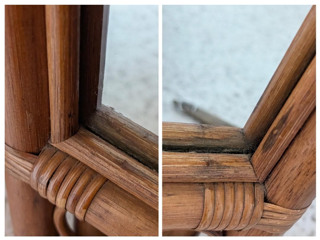 ラタン スタンドミラー 80s ビンテージ 壁掛け 2way 籐の姿見 レトロ