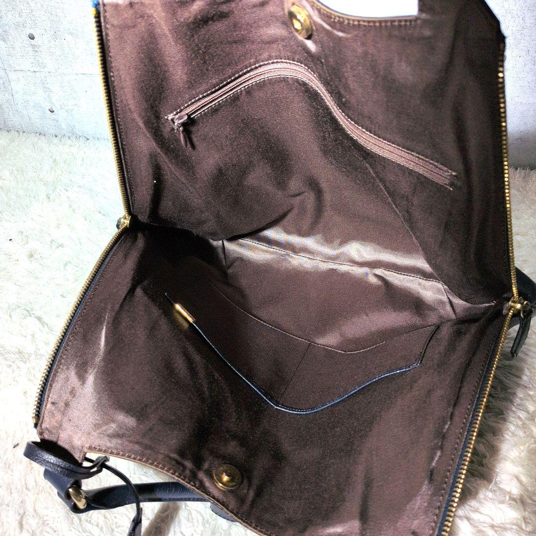 【極美品 A4◎】ハマノ　ペアシェイプ　トートバッグ　カデナ　シボ革　ネイビー