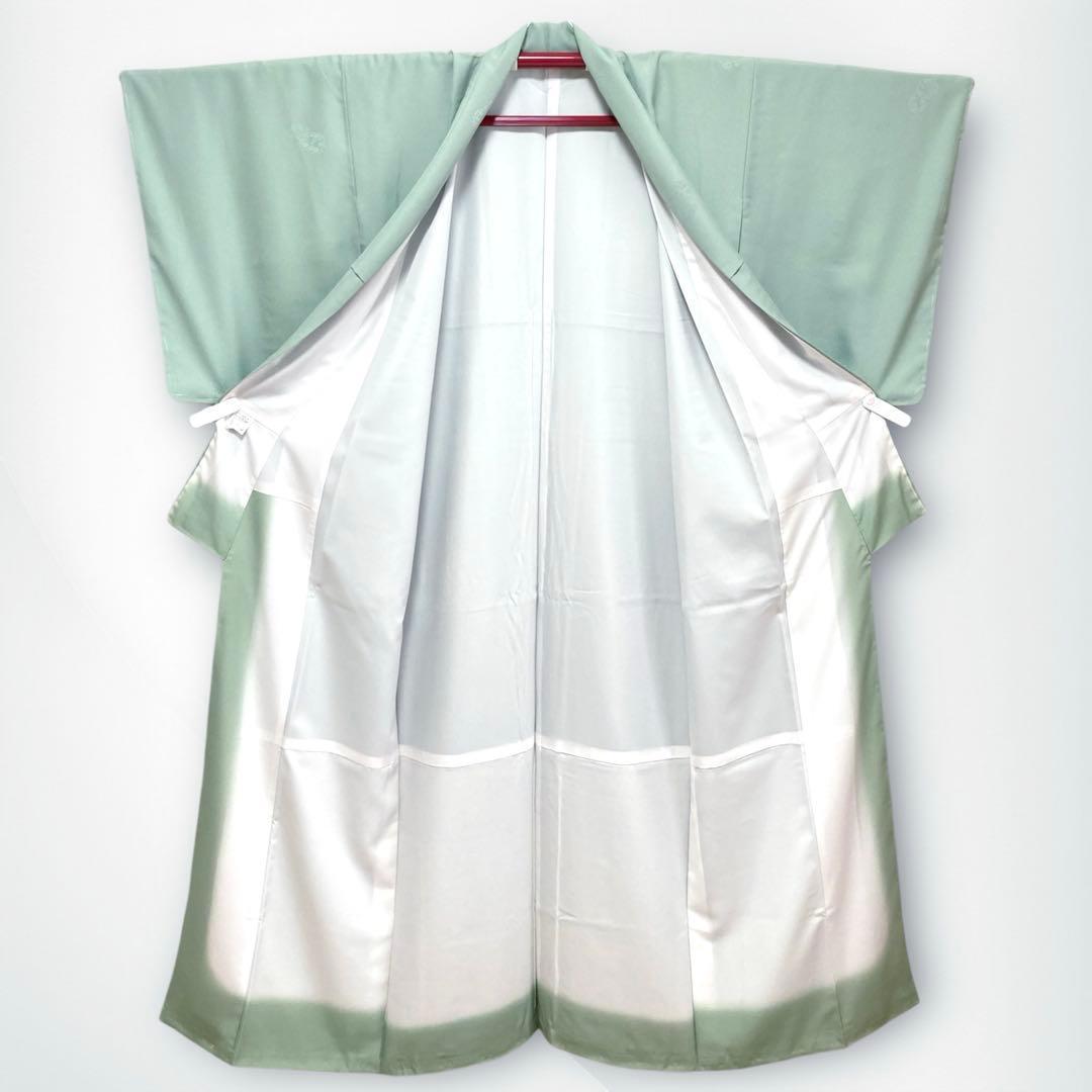 【未使用美品✨】東レシルック　洗える着物　色無地　四君子地紋　浅緑色　現行品E7