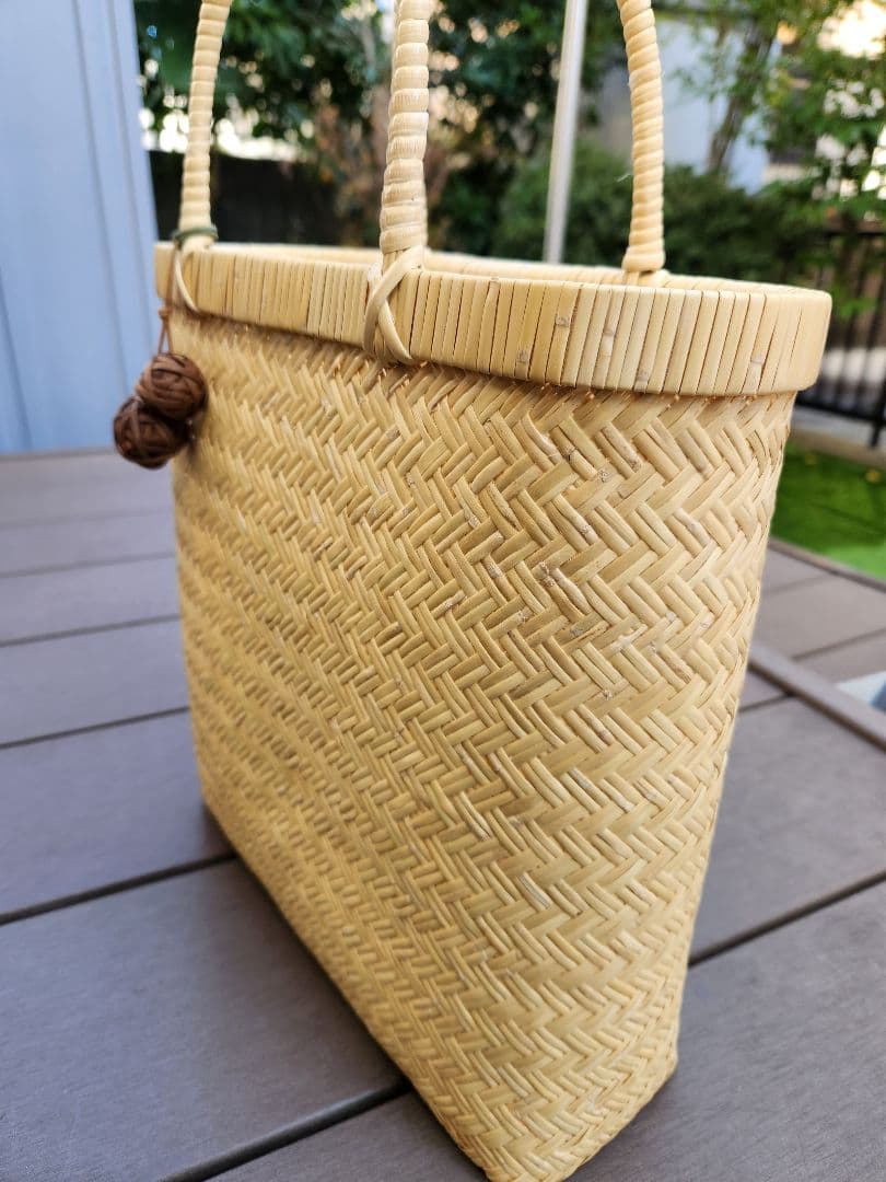 国産鳥越竹細工 すす竹かごバッグ 希少品