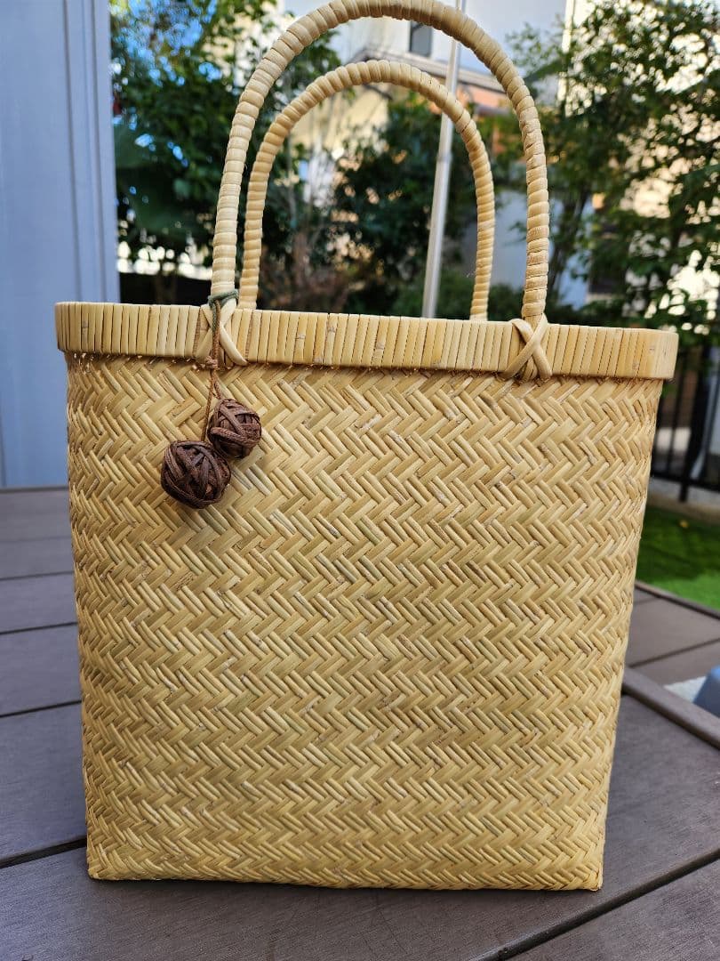 国産鳥越竹細工 すす竹かごバッグ 希少品