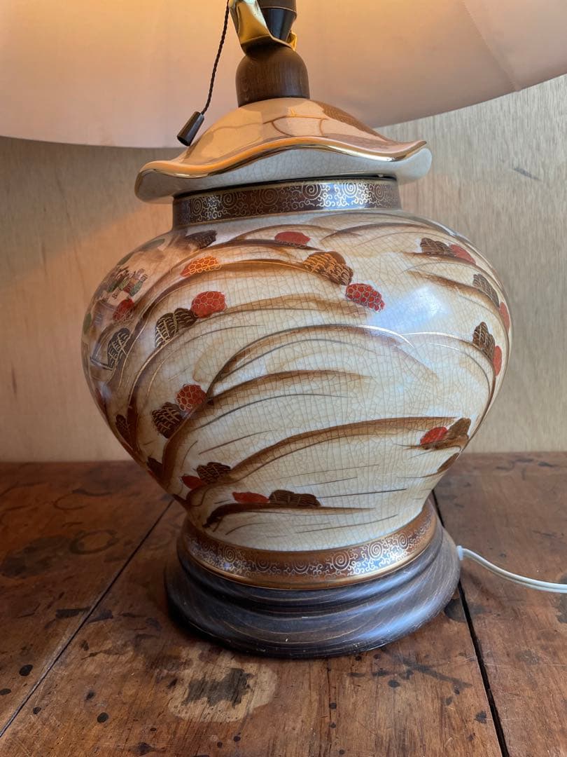 【美品】大壺ランプ 豪華金彩 陶器55cm 和風絵付け　九谷焼