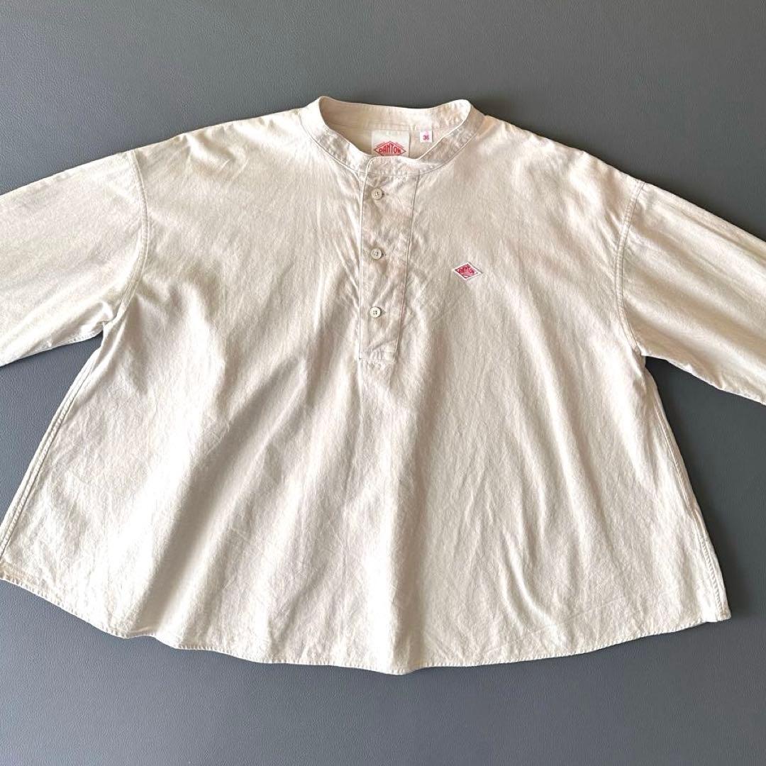 美品 ダントン ヘンリーネック プルオーバーシャツ 36 アイボリー
