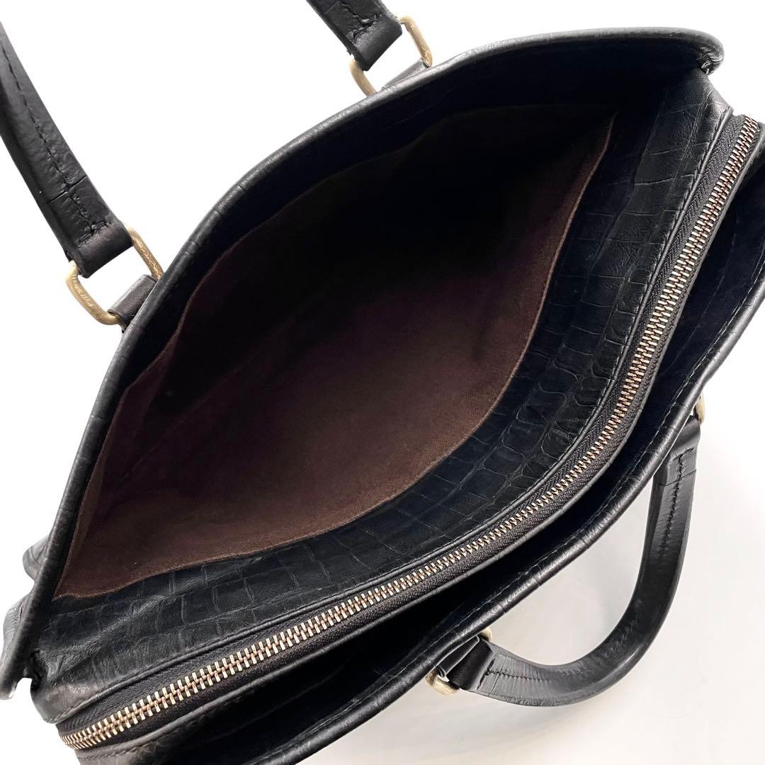 《超美品》ダニエル&ボブ ビジネス バッグ ブリーフケース 型押し レザー 黒系