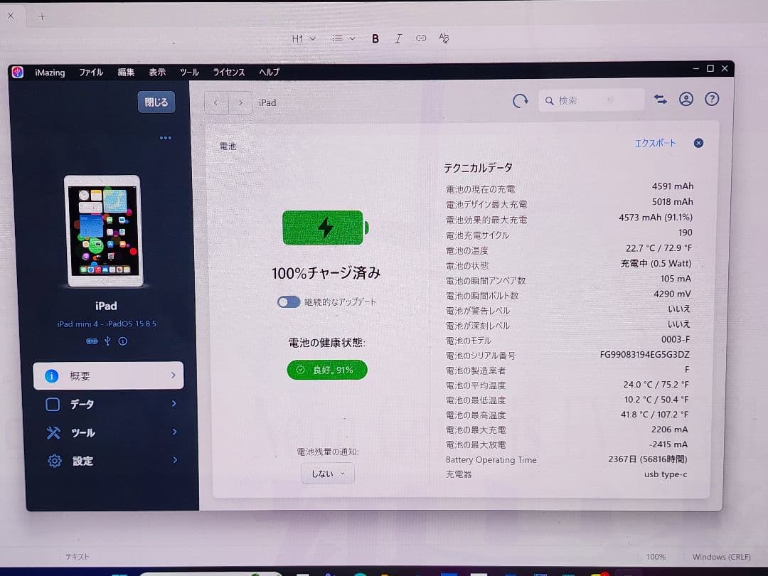 超美品　iPad mini 4　128GB　バッテリー最大容量91%　Wi-Fi