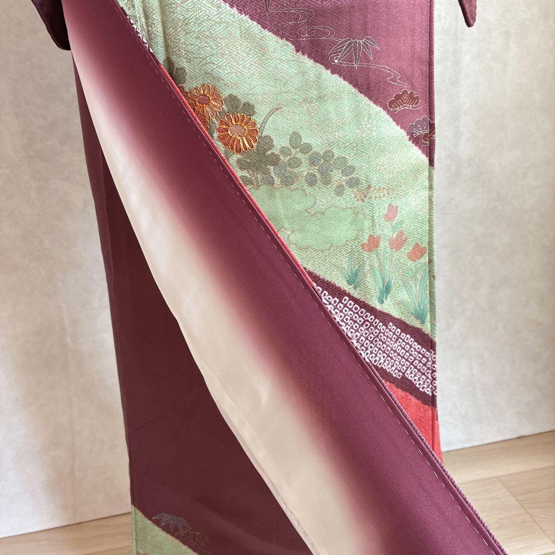 A*e様 訪問着　フルセット　着物　正絹　絞り　金駒刺繍　紫　結婚式　祝い　 J