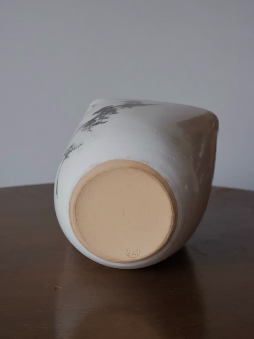阿漕窯　水墨色絵　水指　陶磁工芸　箱付　資料付　茶道具Q2344