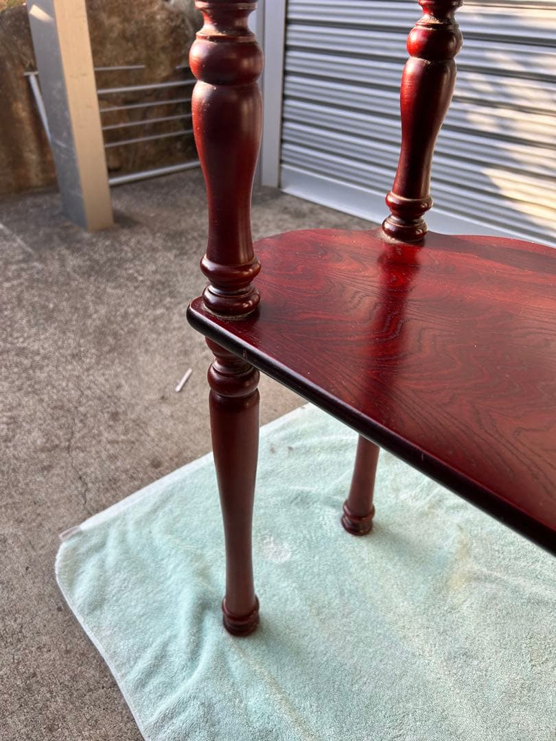 ninamagic アンティーク　木製ダークレッドサイドテーブル 2段