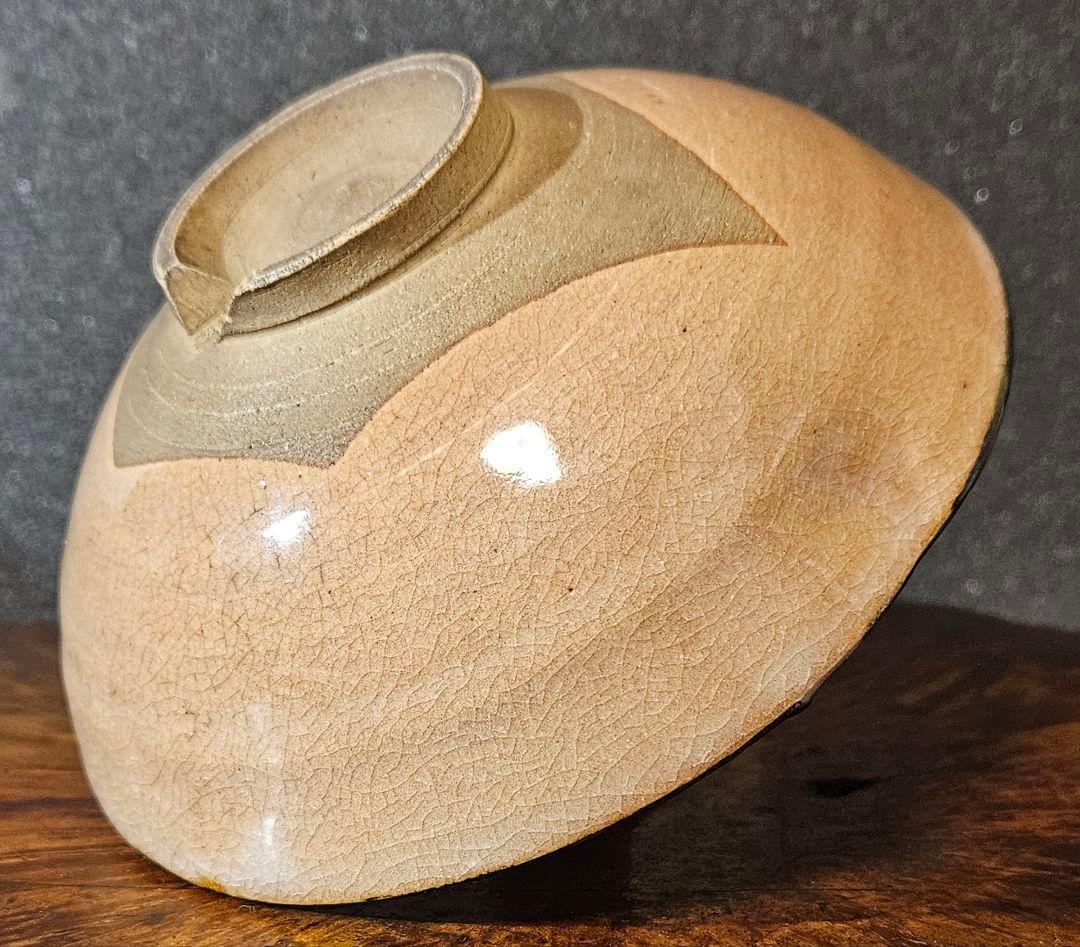 明治時代　古萩　割高台　茶碗　直径約14.1cm　時代箱　仕覆付き　茶道具　茶器