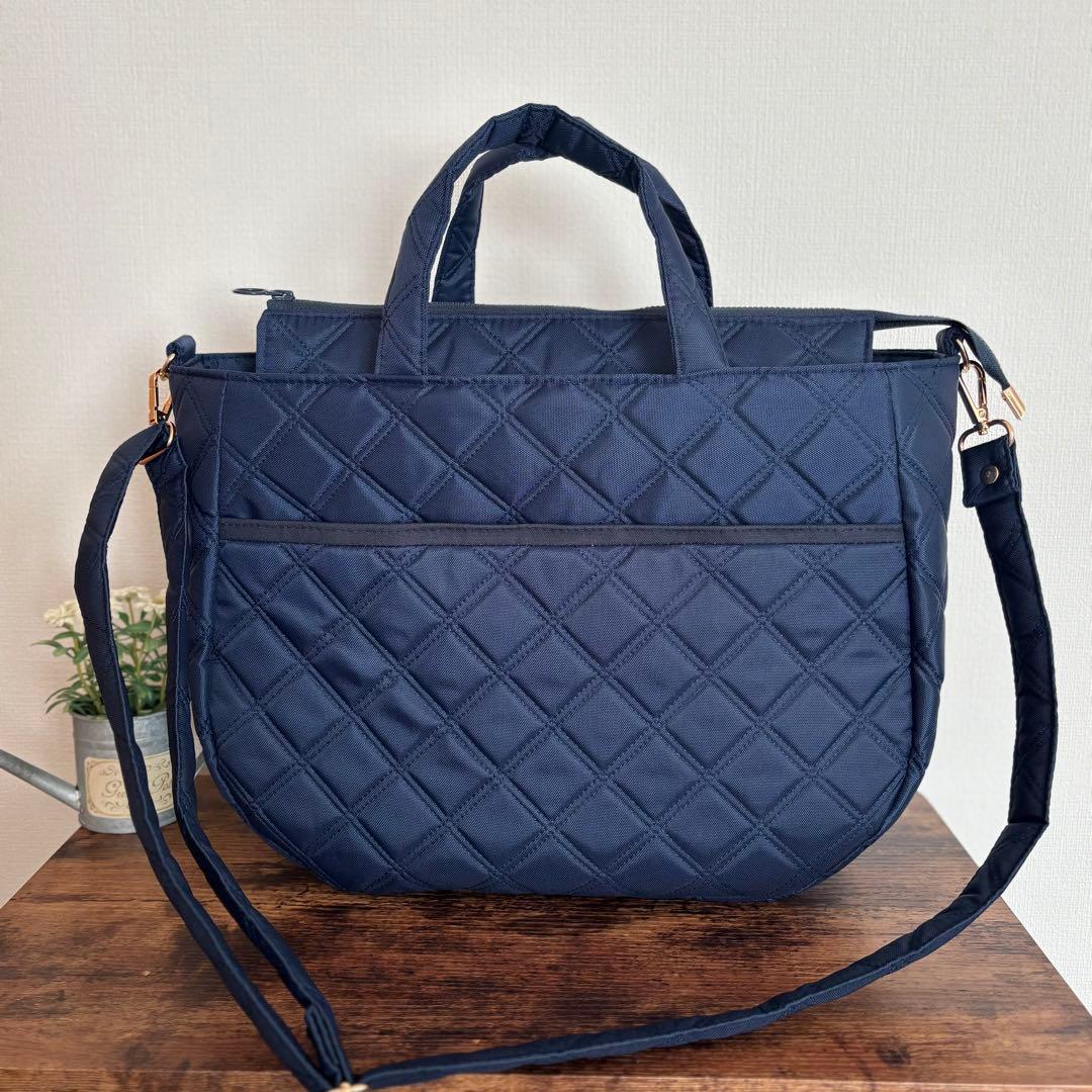 【あつ】ラウンドトートバッグLサイズ　ナイロンオックスキルト　ネイビー