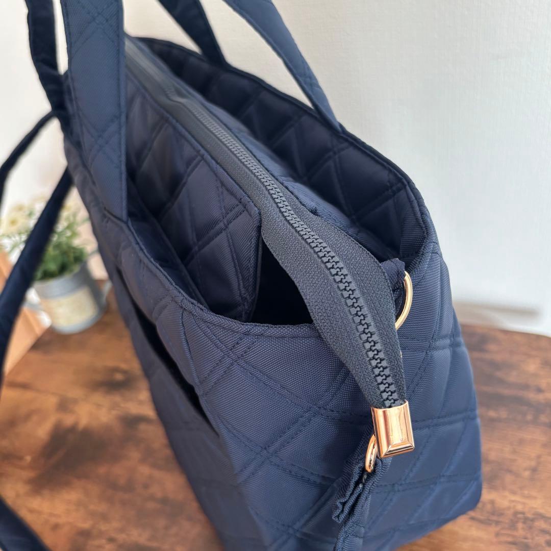 【あつ】ラウンドトートバッグLサイズ　ナイロンオックスキルト　ネイビー