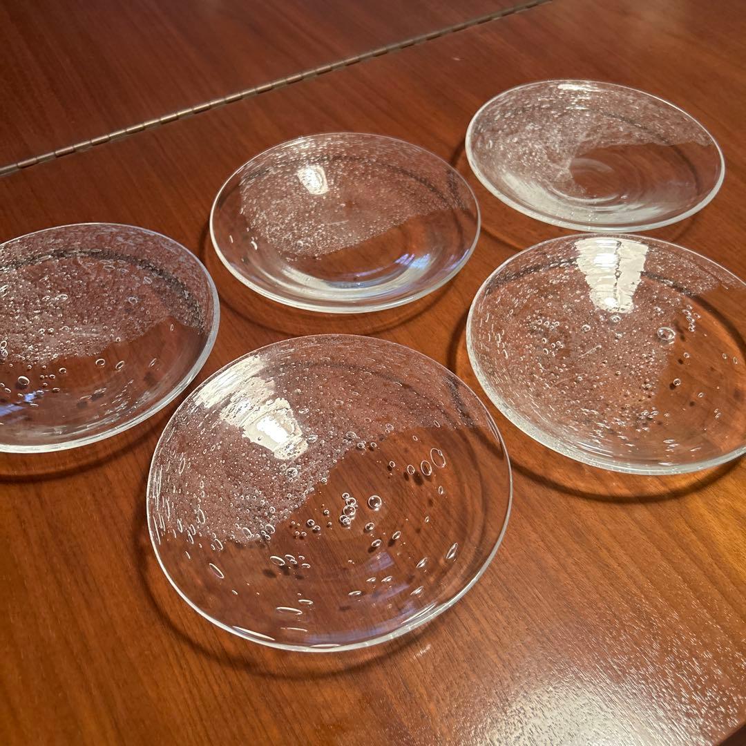 新品◆04荒川尚也　泡ガラスプレート　５枚セット　中皿