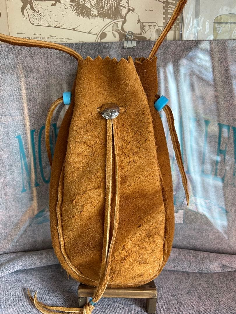 ディアスキン巾着　キャメル　スエード