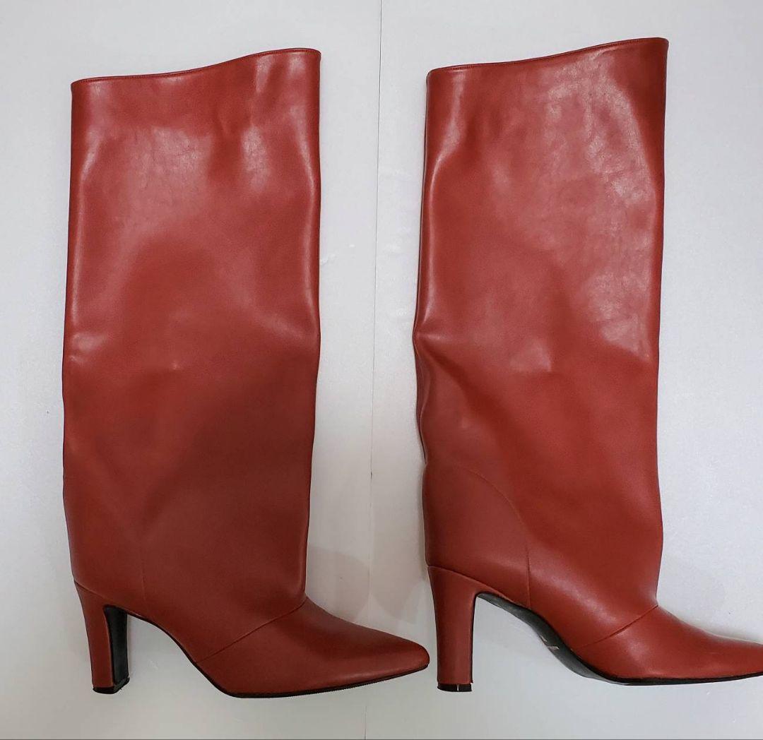 MAMIAN　ワイドシャフト ロングブーツ レッド(8cmヒール)　美品