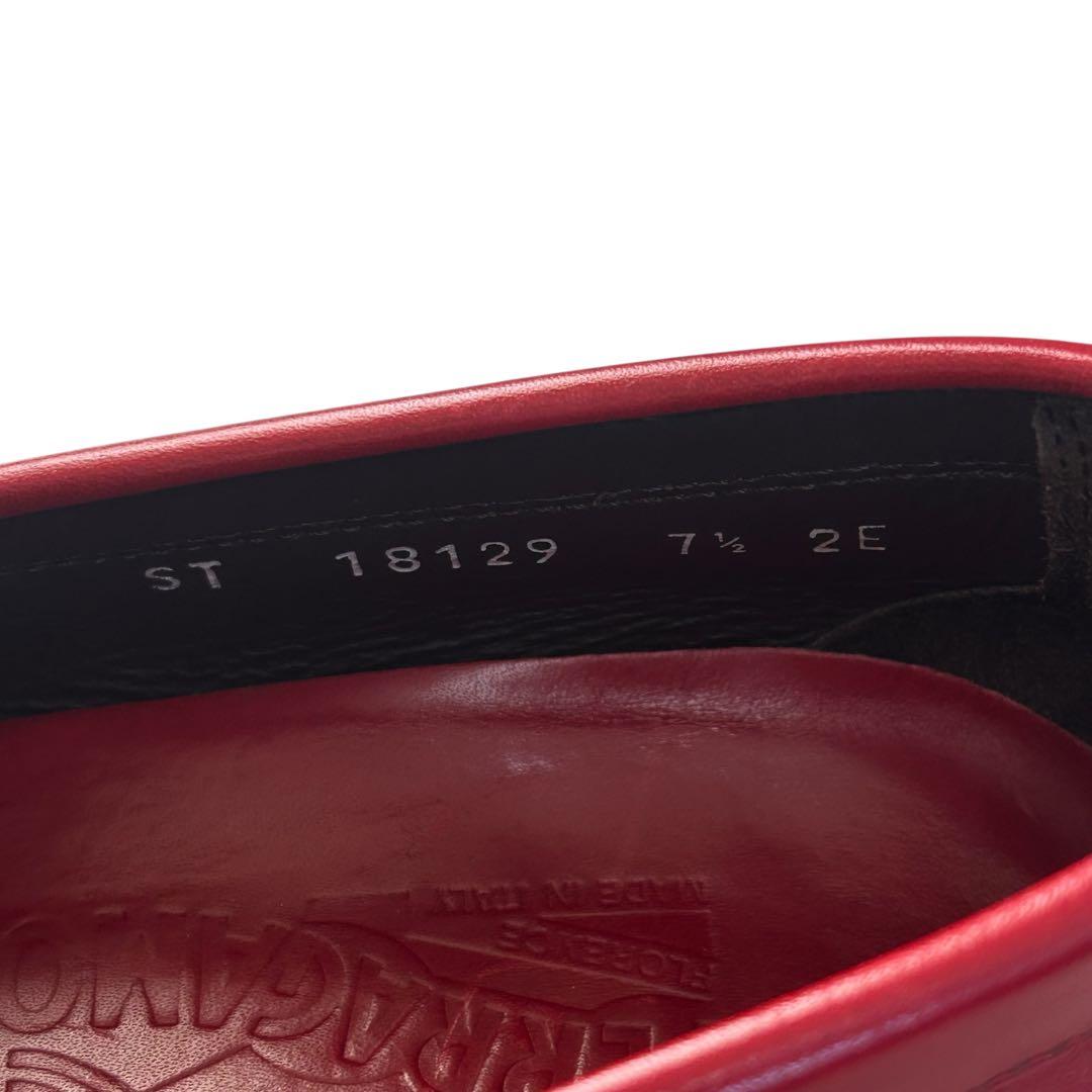 美品 希少カラーフェラガモ ガンチーニローファー レッド 25.5cm